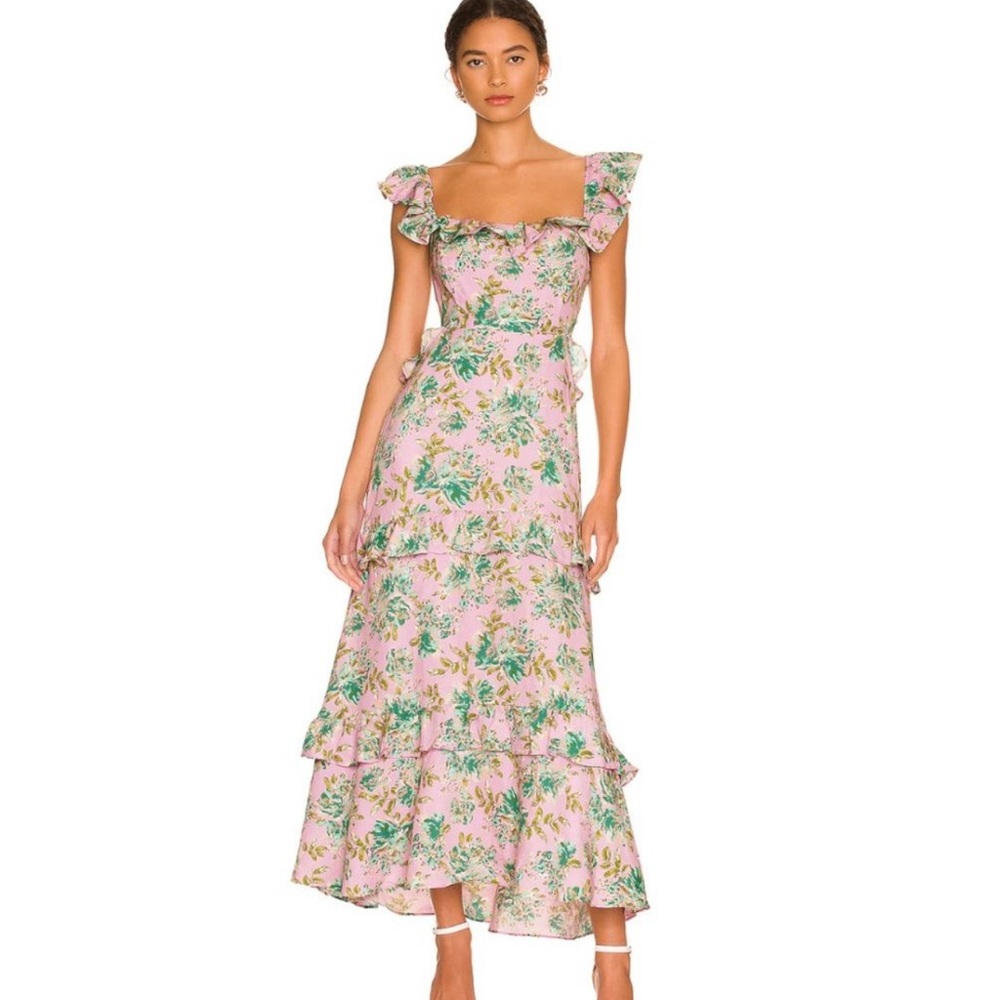 Floral Pink Ruffle Maxi Dress